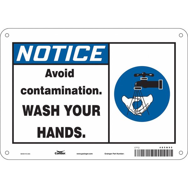 Safety Sign, 7 in Height, 10 in Width, Polyethylene, Vertical Rectangle, English, 485N95