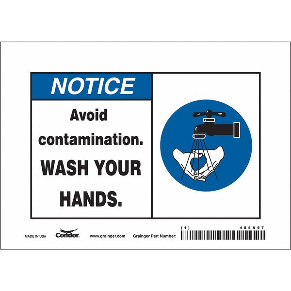 Safety Sign, 5 in Height, 7 in Width, Vinyl, Horizontal Rectangle, English, 485N97