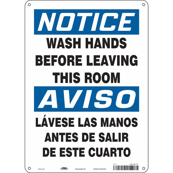 Safety Sign, 14 in Height, 10 in Width, Polyethylene, Vertical Rectangle, English, Spanish, 485N75