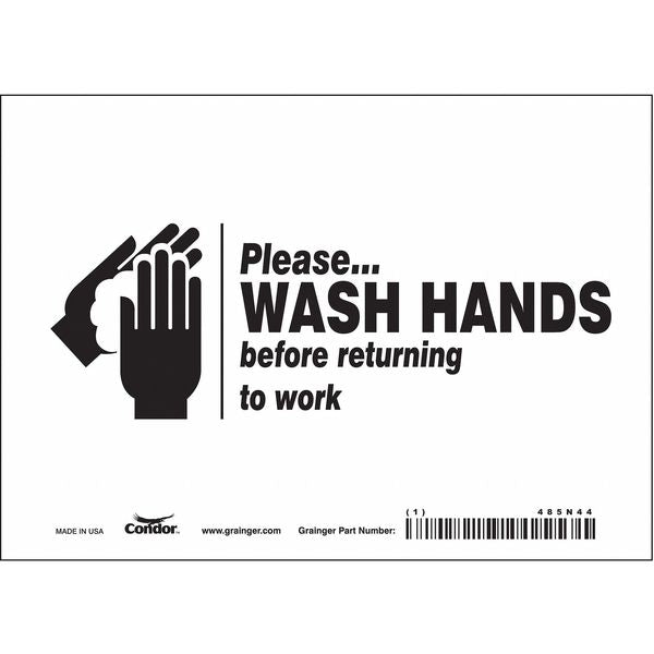 Safety Sign, 5 in Height, 7 in Width, Vinyl, Horizontal Rectangle, English, 485N44