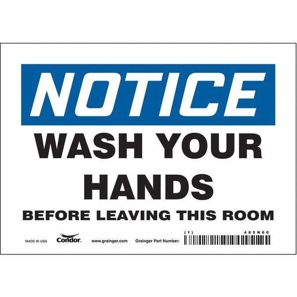 Safety Sign, 5 in Height, 7 in Width, Vinyl, Horizontal Rectangle, English, 485N60