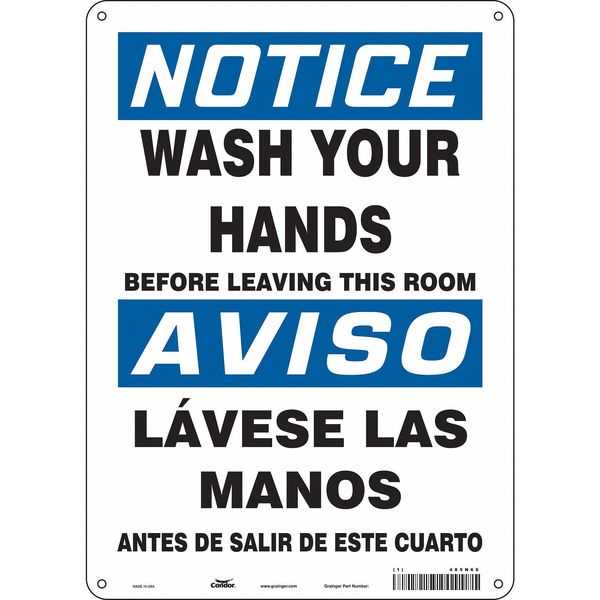 Safety Sign, 14 in Height, 10 in Width, Polyethylene, Vertical Rectangle, English, Spanish, 485N66