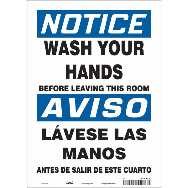 Safety Sign, 14 in Height, 10 in Width, Vinyl, Vertical Rectangle, English, Spanish, 485N69