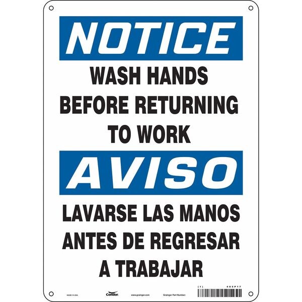 Safety Sign, 14 in Height, 10 in Width, Polyethylene, Vertical Rectangle, English, Spanish, 485P17