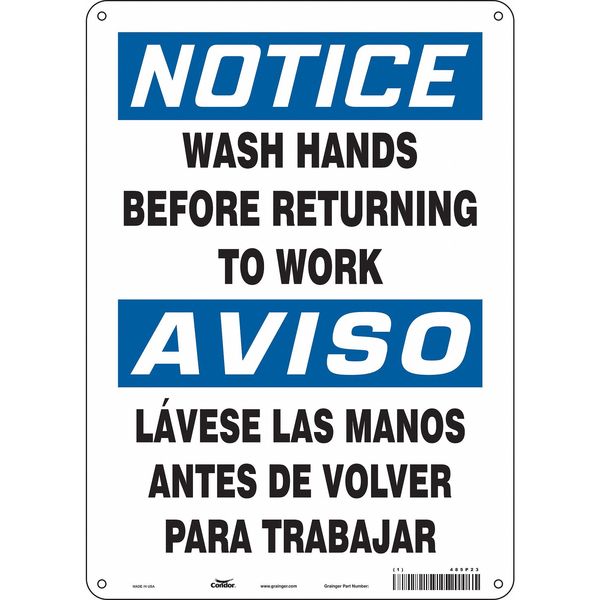 Safety Sign, 14 in Height, 10 in Width, Polyethylene, Vertical Rectangle, English, Spanish, 485P23