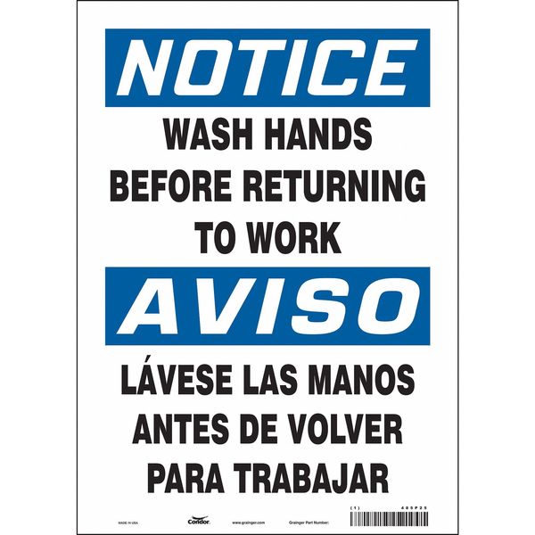 Safety Sign, 14 in Height, 10 in Width, Vinyl, Vertical Rectangle, English, Spanish, 485P25
