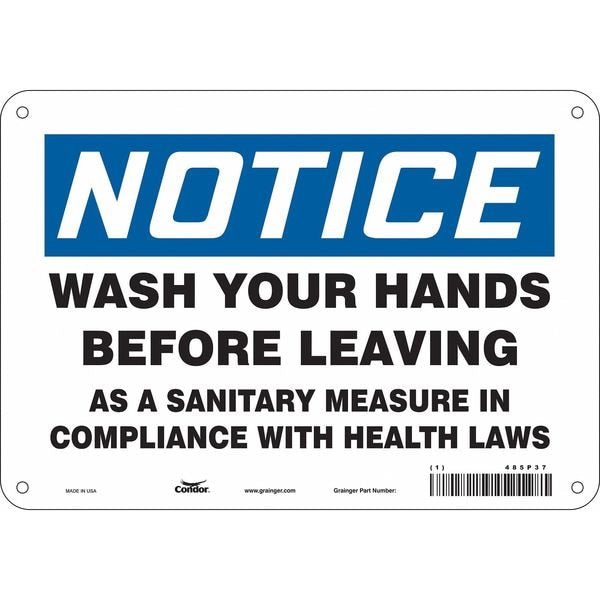Safety Sign, 7 in Height, 10 in Width, Polyethylene, Vertical Rectangle, English, 485P37