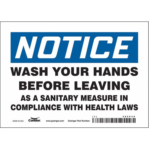 Safety Sign, 5 in Height, 7 in Width, Vinyl, Horizontal Rectangle, English, 485P40