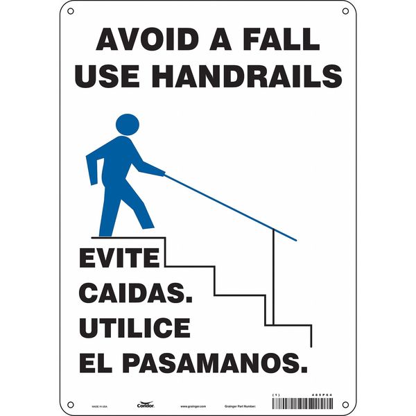 Safety Sign, 14 in Height, 10 in Width, Aluminum, Vertical Rectangle, English, Spanish, 485P64