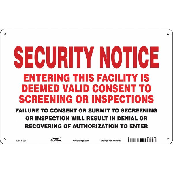 Security Sign, 24 in Height, 36 in Width, Vinyl, Horizontal Rectangle, English
