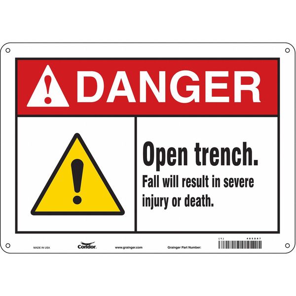Safety Sign, 10 in Height, 14 in Width, Polyethylene, Horizontal Rectangle, English, 485X87