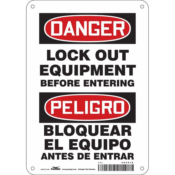 Lockout Sign, 10 in Height, 7 in Width, Polyethylene, Horizontal Rectangle, English, Spanish