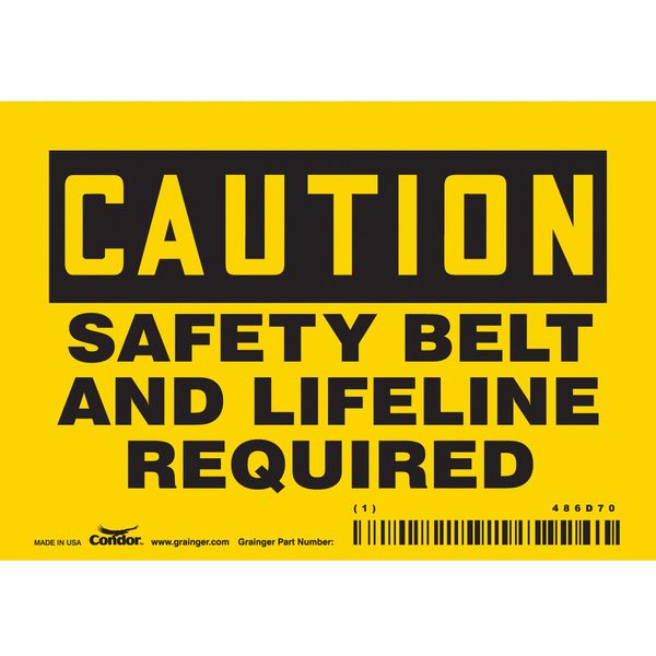 Safety Sign, 3 1/2 in Height, 5 in Width, Vinyl, Horizontal Rectangle, English, 486D70