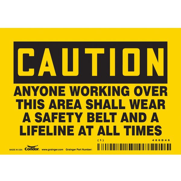 Safety Sign, 3 1/2 in Height, 5 in Width, Vinyl, Horizontal Rectangle, English, 486D46