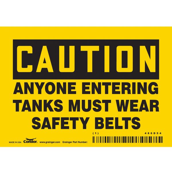 Safety Sign, 3 1/2 in Height, 5 in Width, Vinyl, Horizontal Rectangle, English, 486D54