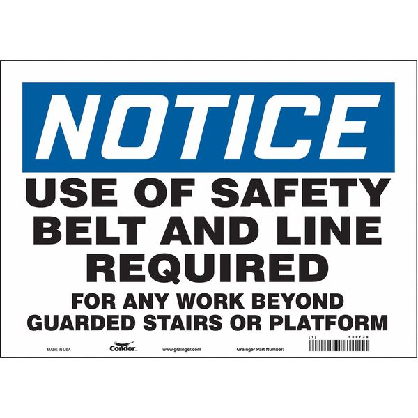 Safety Sign, 10 in Height, 14 in Width, Vinyl, Horizontal Rectangle, English, 486F38