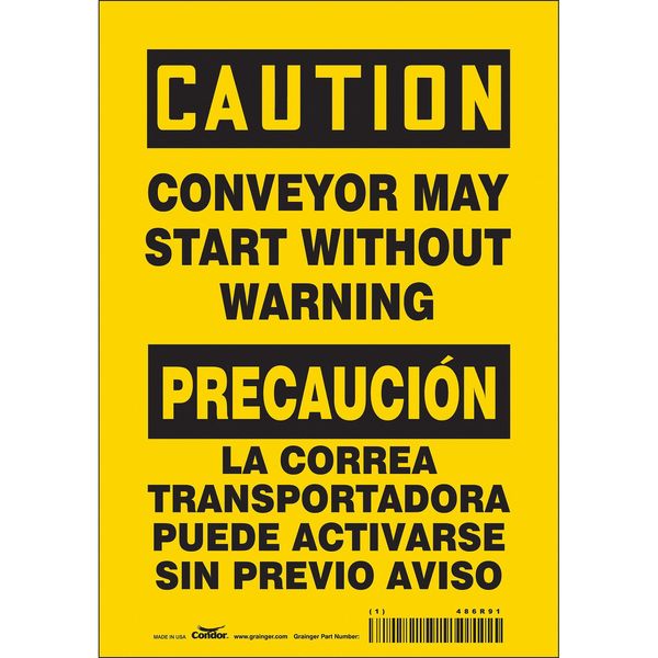 Safety Sign, 10 in Height, 7 in Width, Vinyl, Horizontal Rectangle, English, Spanish, 486R91