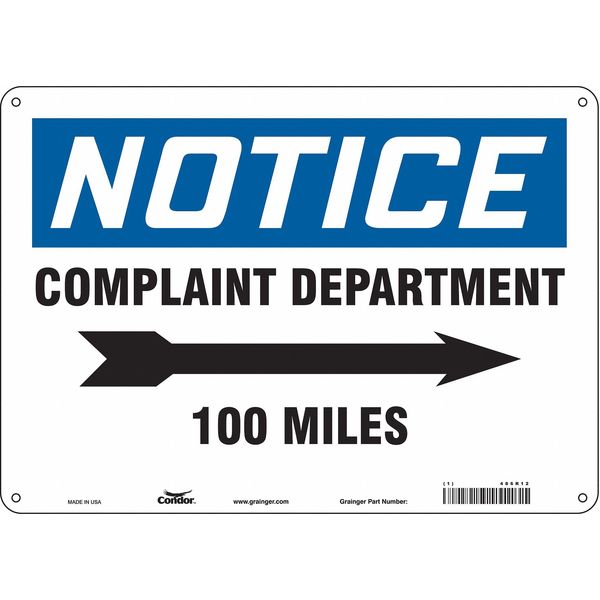 Safety Sign, 10 in Height, 14 in Width, Polyethylene, Horizontal Rectangle, English, 486R12
