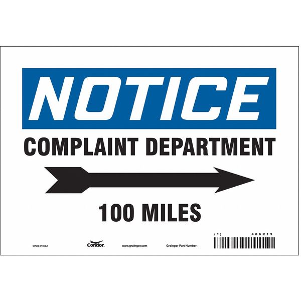Safety Sign, 7 in Height, 10 in Width, Vinyl, Vertical Rectangle, English, 486R13