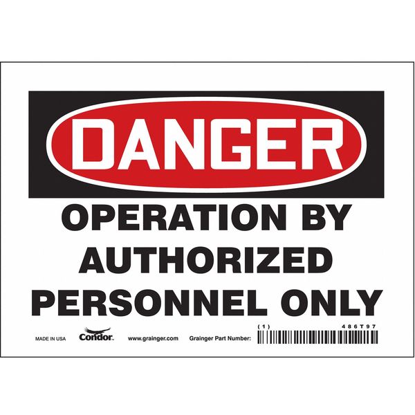Safety Sign, 5 in Height, 7 in Width, Vinyl, Horizontal Rectangle, English, 486T97