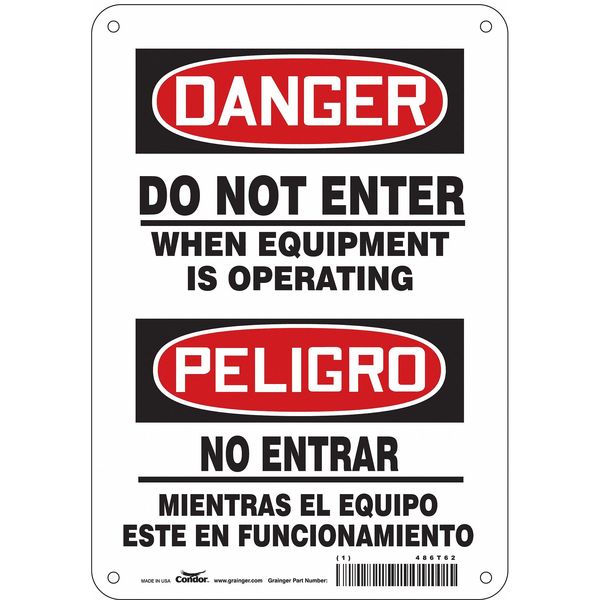 Safety Sign, 10 in Height, 7 in Width, Polyethylene, Horizontal Rectangle, English, Spanish