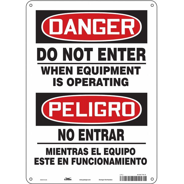 Safety Sign, 14 in Height, 10 in Width, Polyethylene, Vertical Rectangle, English, Spanish, 486T63