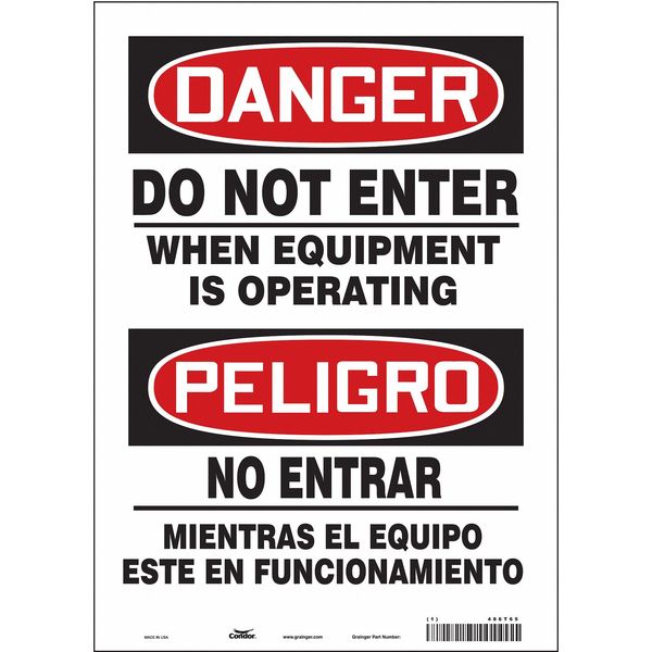 Safety Sign, 14 in Height, 10 in Width, Vinyl, Vertical Rectangle, English, Spanish, 486T65