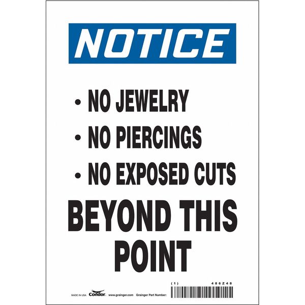 Safety Sign, 10 in Height, 7 in Width, Polyethylene, Horizontal Rectangle, English, 486Z48