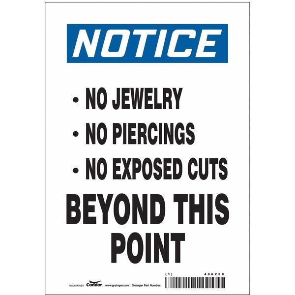 Safety Sign, 10 in Height, 7 in Width, Vinyl, Horizontal Rectangle, English, 486Z50