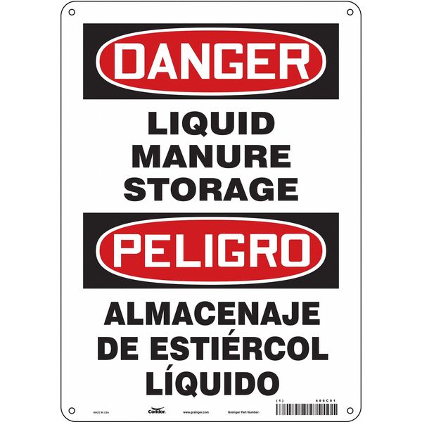 Chemical Sign, 14 in Height, 10 in Width, Polyethylene, Vertical Rectangle, English, Spanish