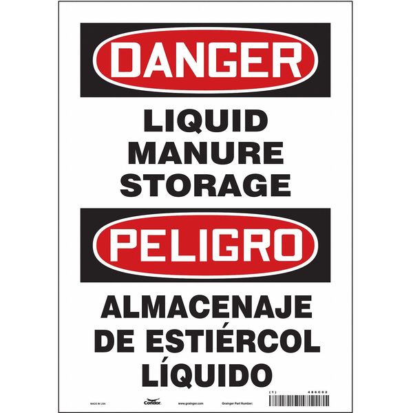 Safety Sign, 14 in Height, 10 in Width, Vinyl, Vertical Rectangle, English, Spanish, 486C02