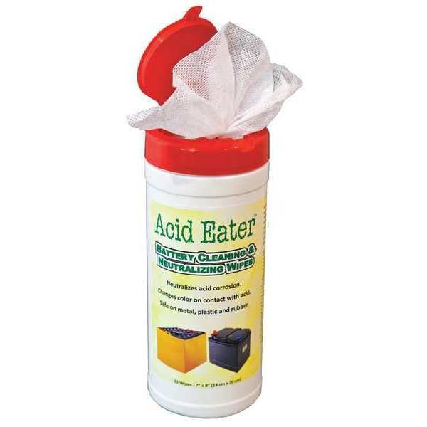 Battery Acid Wipes, Canister, 10 oz., PK12