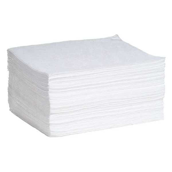 Sorbents, 17 gal/pk, 0.1785 gal/pad, Oil Absorbed, White, Polypropylene, 100 PK