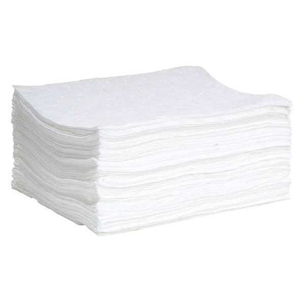 Sorbents, 17 gal/pk, 0.17 gal/pad, Oil Absorbed, White, Polypropylene, 100 PK