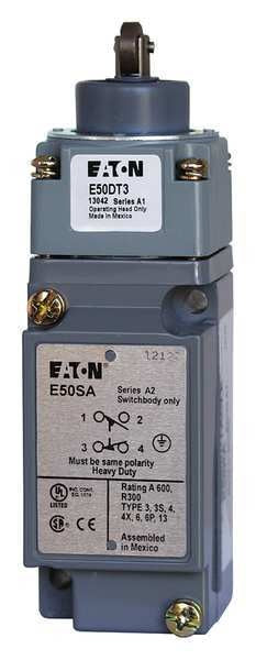 Heavy Duty Limit Switch, Plunger, Roller, 1NC/1NO, 10A @ 600V AC