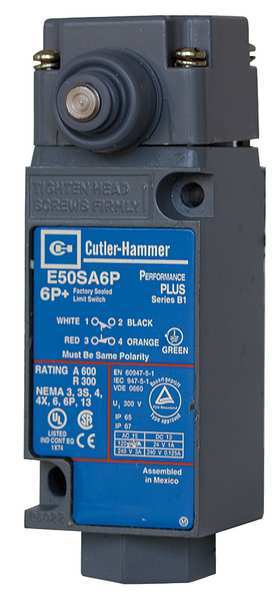 Heavy Duty Limit Switch, Plunger, 1NC/1NO, 10A @ 600V AC
