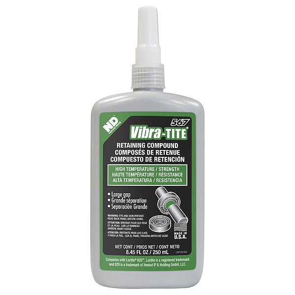 Retaining Compound, 567 Series, Green, Liquid, High-Temperature Resistant, Oil Tolerant, 250mL