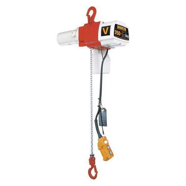 Electric Chain Hoist, 250 lb, 10 ft, Hook Mounted - No Trolley, White and Orange