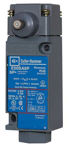 Heavy Duty Limit Switch, Plunger, 2NC/2NO, 10A @ 600V AC