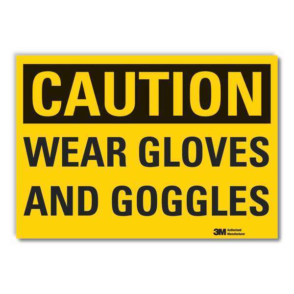 Caution Sign, 5 in. H, Vinyl, Wear Gloves