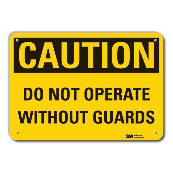 Reflective  Machine Guards Caution Sign, 10 in Height, 14 in Width, Aluminum, Horizontal Rectangle