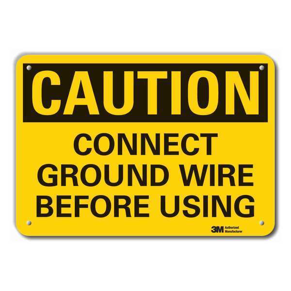 Caution Sign, 7 in. H, Alum, Connect Ground