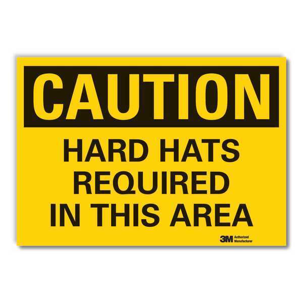Caution Sign, 3-1/2 in. H, Vinyl, Hard Hats