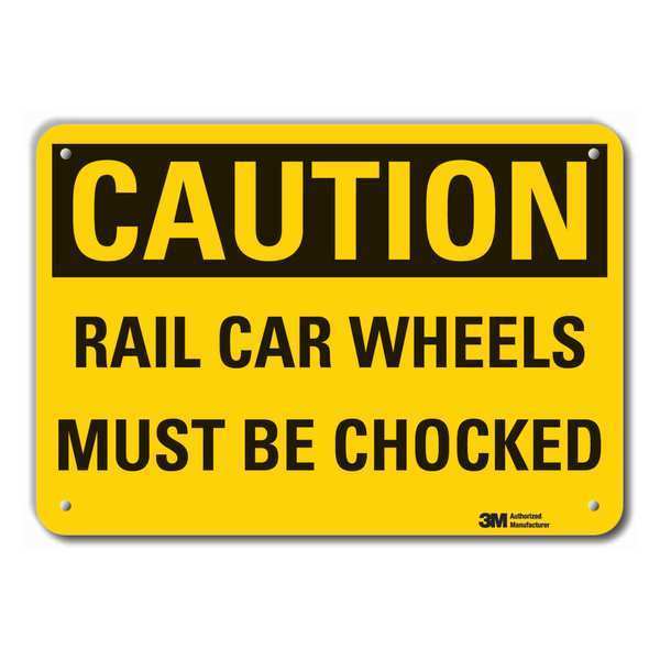 Reflective Chock Wheels Caution Sign, 10 in H, 14 in W, Horizontal Rectangle, LCU3-0336-RA_14x10