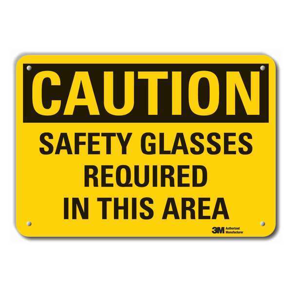 Caution Sign, 7 in H, Alum, Safety Glasses