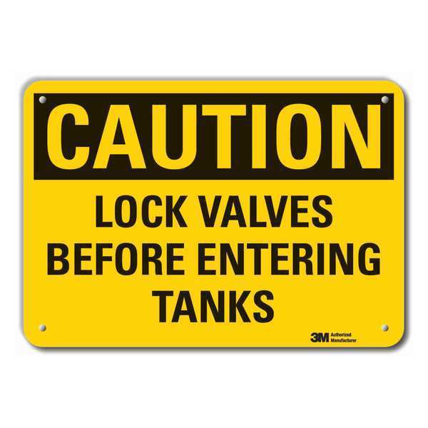 Reflective  Lockout Tagout Caution Sign, 10 in Height, 14 in Width, Aluminum, Horizontal Rectangle