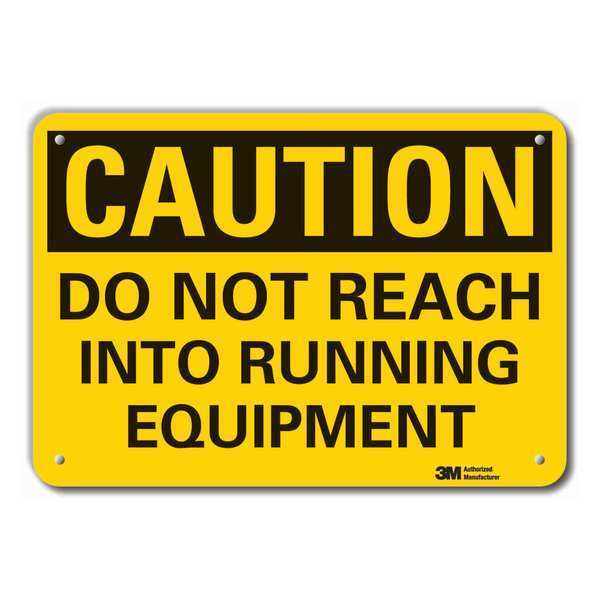 Reflective  Machine & Operation Caution Sign, 10 in Height, 14 in Width, Aluminum, English