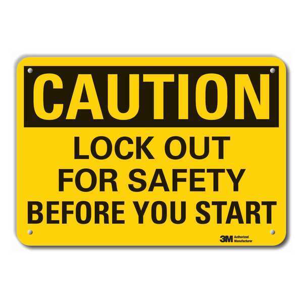 Reflective  Lockout Tagout Caution Sign, 7 in Height, 10 in Width, Aluminum, Vertical Rectangle