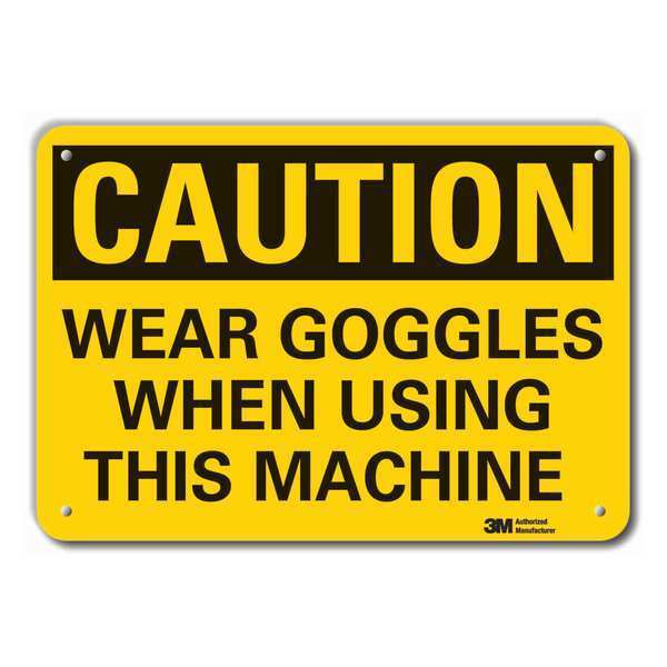 Caution Sign, 7 in. H, Alum, Wear Goggles