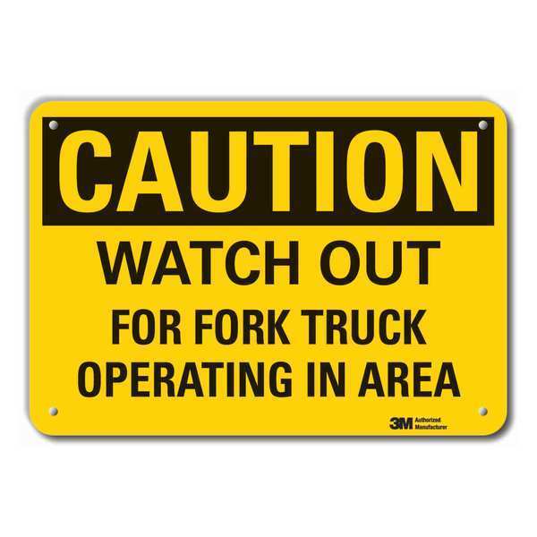 Reflective Lift Truck Traffic Caution Sign, 7 in H, 10 in W, Vertical Rectangle, LCU3-0391-RA_10x7
